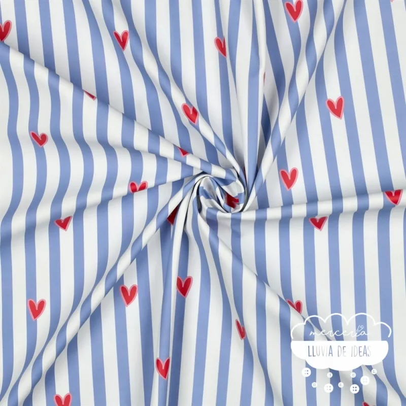 Tela impermeable Raincoat Corazones y rayas