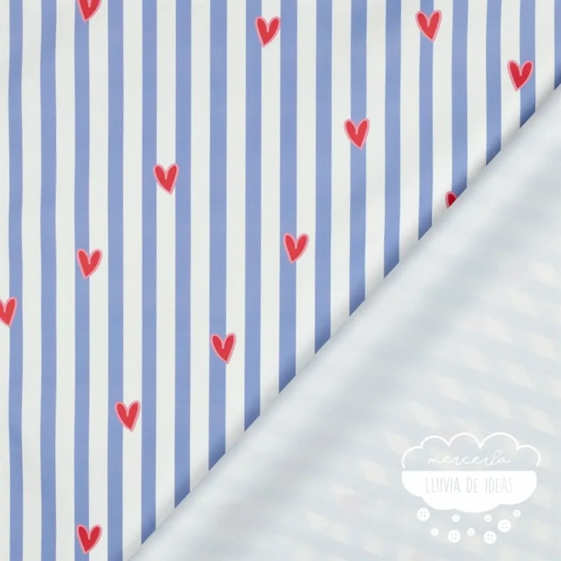Tela impermeable Raincoat Corazones y rayas