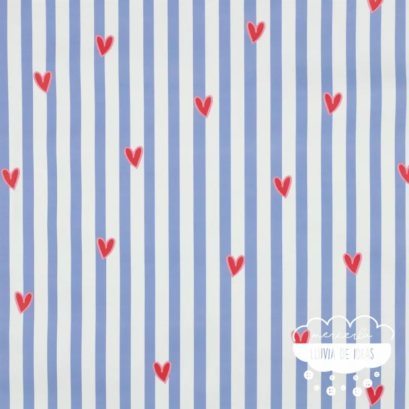 Tela impermeable Raincoat Corazones y rayas
