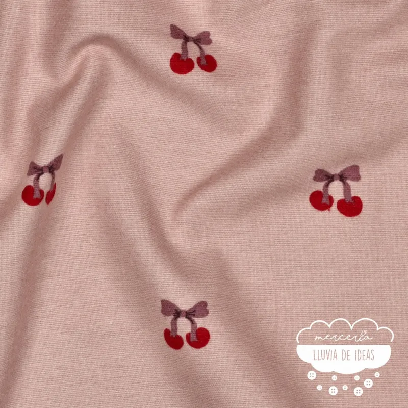 Franela estampada Cerezas fondo rosa
