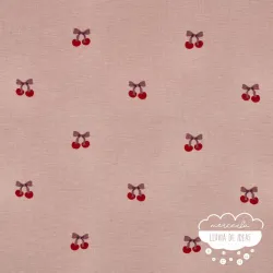Franela estampada Cerezas fondo rosa
