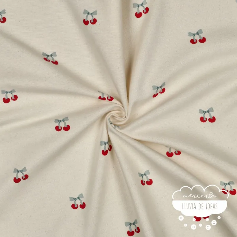 Franela estampada Cerezas fondo crudo