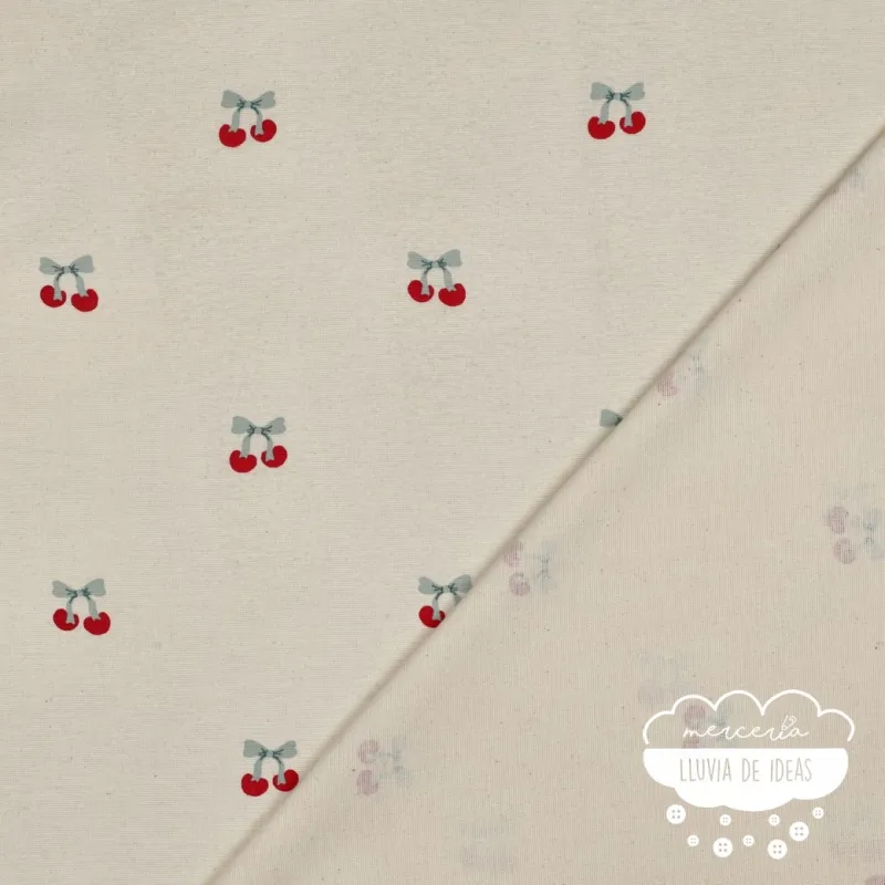 Franela estampada Cerezas fondo crudo