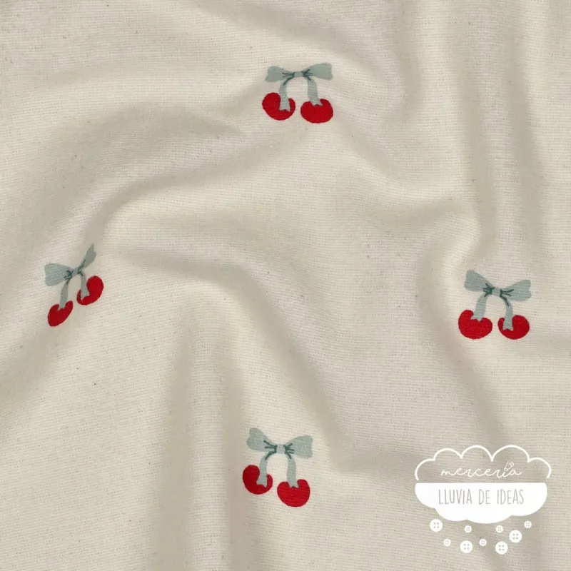 Franela estampada Cerezas fondo crudo