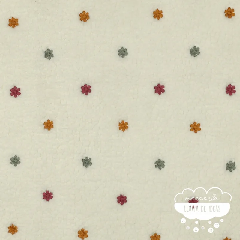 Borreguito bordado crudo Flores multicolor