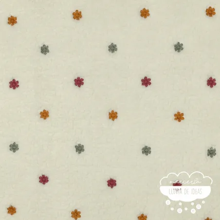 Borreguito bordado crudo Flores multicolor