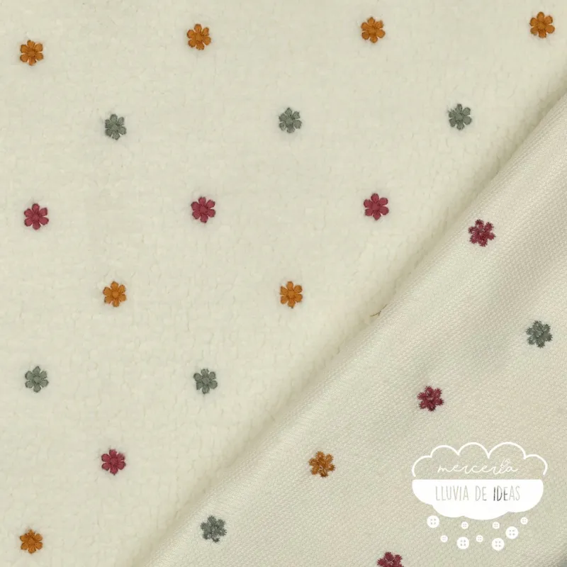 Borreguito bordado crudo Flores multicolor