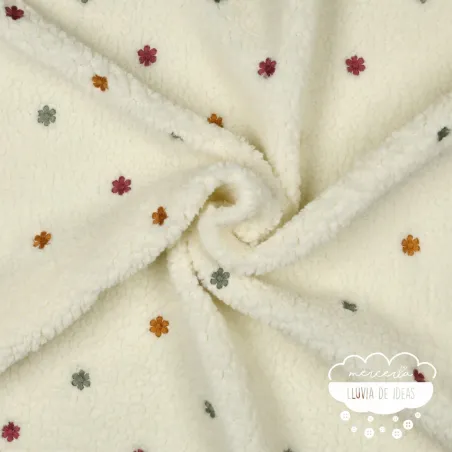 Borreguito bordado crudo Flores multicolor