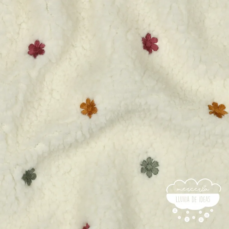 Borreguito bordado crudo Flores multicolor