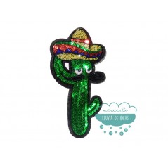 Parche bordado termoadhesivo con lentejuelas - Cactus mejicano