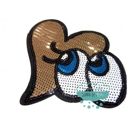 Parche bordado termoadhesivo con lentejuelas - Corazón con ojos