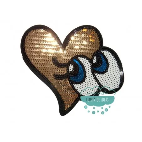 Parche bordado termoadhesivo con lentejuelas - Corazón con ojos