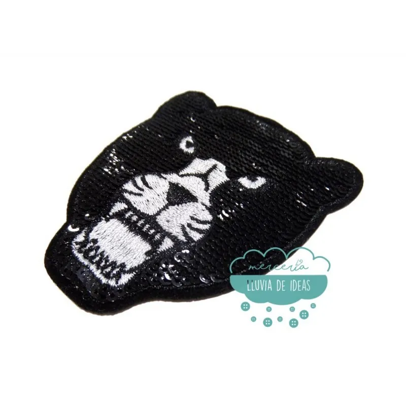 Parche bordado termoadhesivo con lentejuelas - Pantera Mercería Lluvia de Ideas