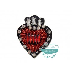 Parche termoadhesivo con rocalla decorativa - Corazón rojo