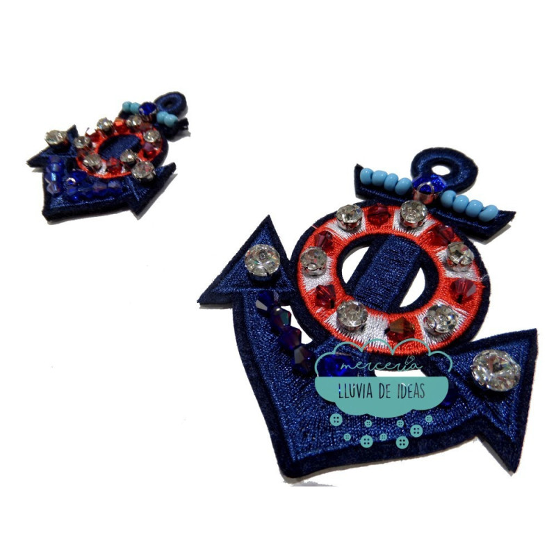 Parche bordado termoadhesivo con rocalla decorativa - Anclas