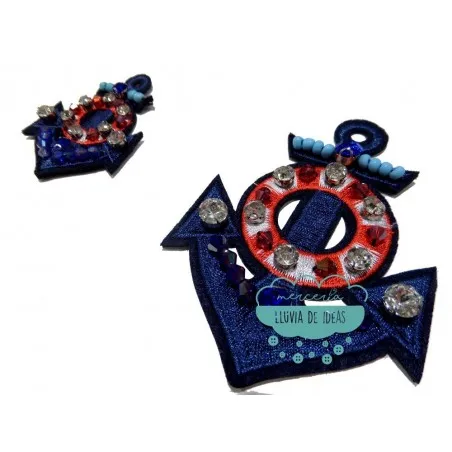 Parche bordado termoadhesivo con rocalla decorativa - Anclas