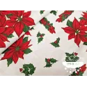Tela mantel Navidad Flor de Pascua y acebos
