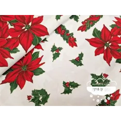 Tela mantel Navidad Flor de Pascua y acebos