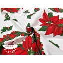 Tela mantel Navidad Flor de Pascua y acebos