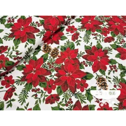 Tela mantel Navidad Flor de Pascua y piñas