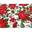 Tela mantel Navidad Flor de Pascua y piñas