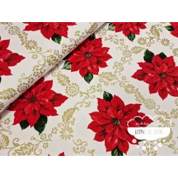 Tela mantel Navidad Flor de Pascua Golden