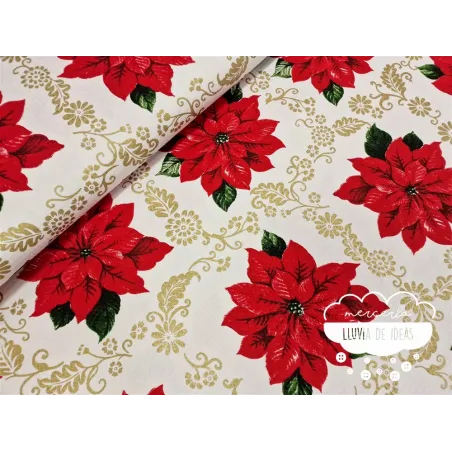 Tela mantel Navidad Flor de Pascua Golden