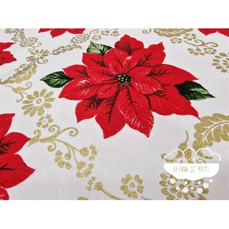 Tela mantel Navidad Flor de Pascua Golden