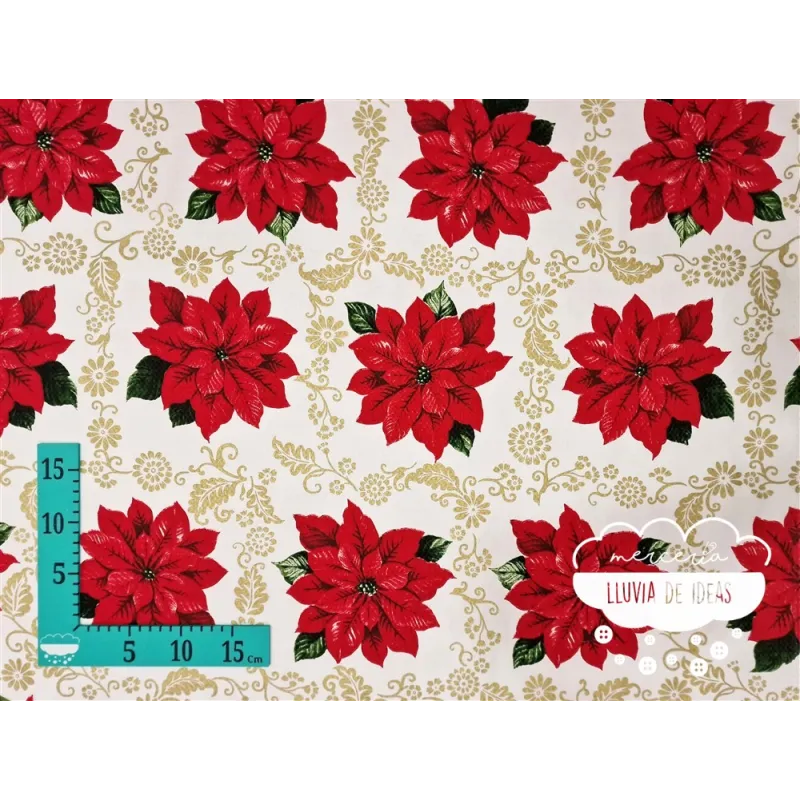 Tela mantel Navidad Flor de Pascua Golden