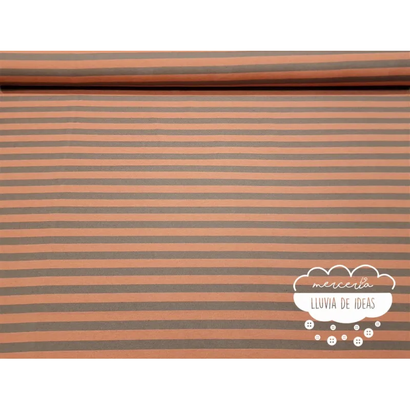 Tela de rayas bicolor marrón y naranja