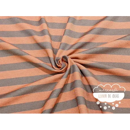 Tela de rayas bicolor marrón y naranja
