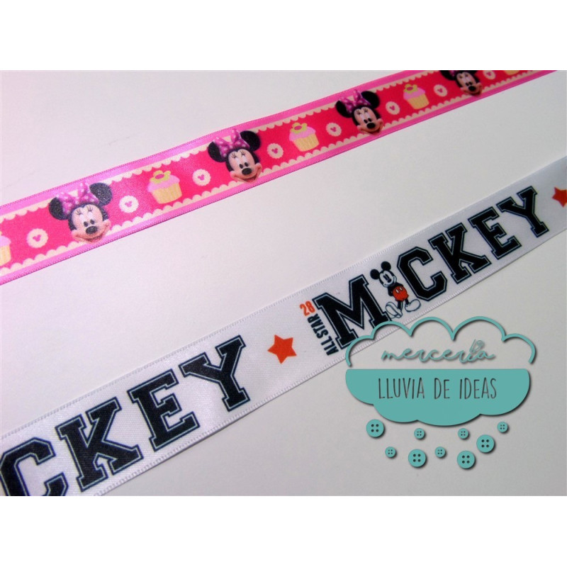 Cinta de raso o satén estampado - Colección Mickey & Minnie Disney - Disponible únicamente modelo inferior