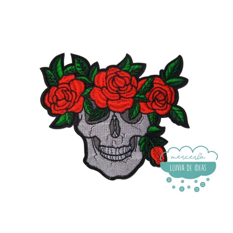 Parche bordado termoadhesivo - Calaveras y rosas