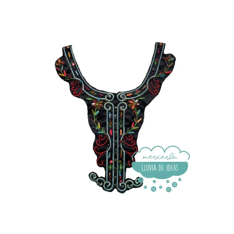 Cuello étnico bordado con abalorios y piedras - Serie Perú Mercería Lluvia de Ideas