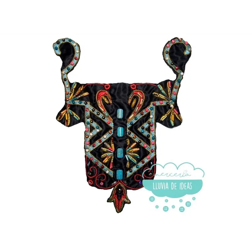 Cuello étnico bordado con abalorios y piedras - Serie Bolivia Mercería Lluvia de Ideas