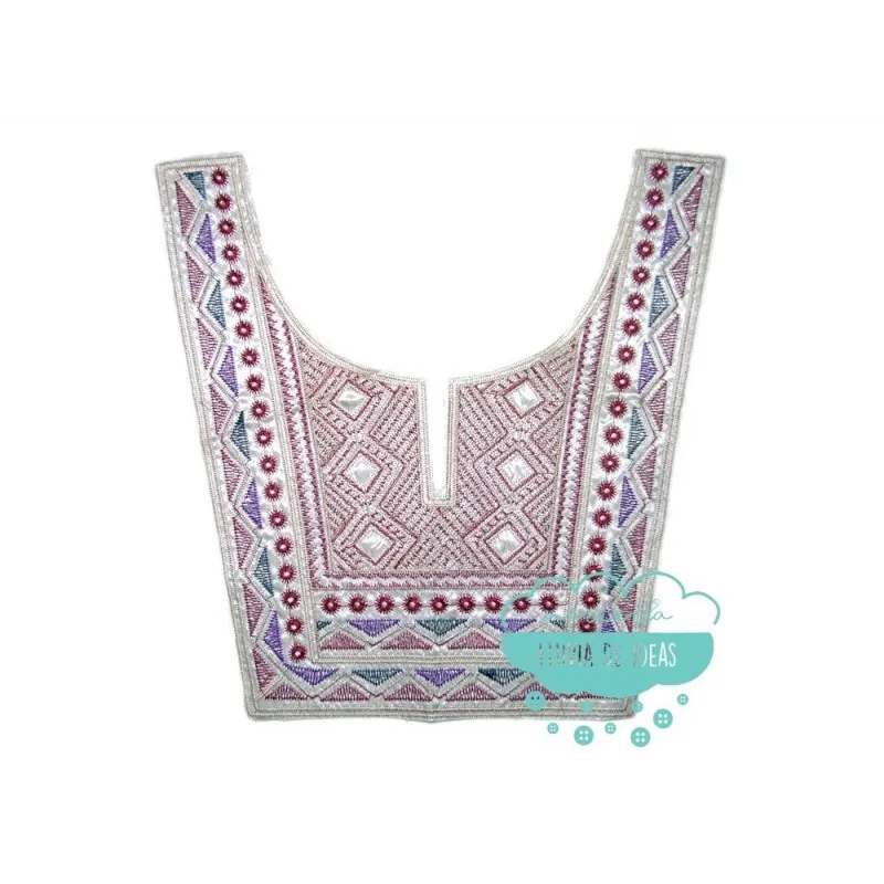 Aplicación bordada termoadhesiva tipo cuello - Serie Hari