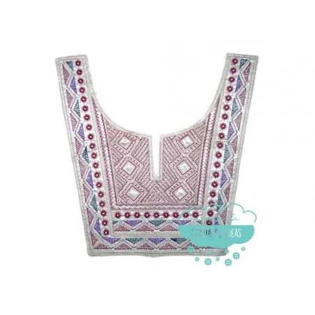 Aplicación bordada termoadhesiva tipo cuello - Serie Hari