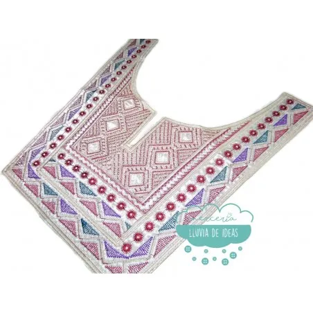 Aplicación bordada termoadhesiva tipo cuello - Serie Hari