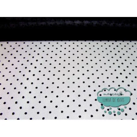 Tul flocado de topos - Color negro