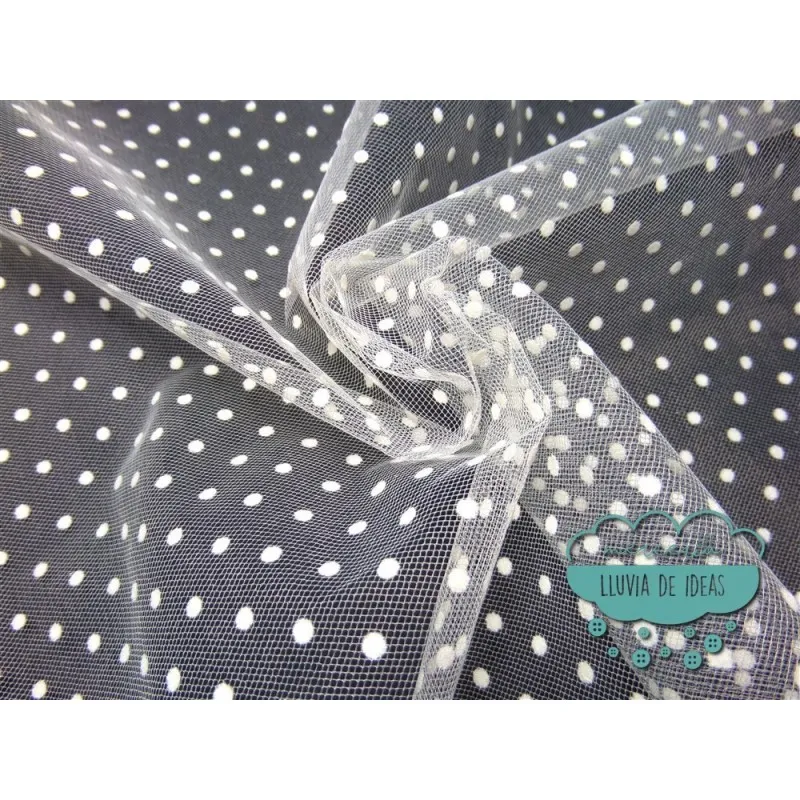 Tul flocado de topos - Color crudo Mercería Lluvia de Ideas