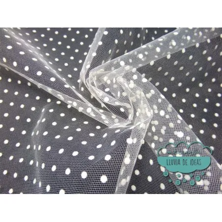 Tul flocado de topos, crudo 🌨 Mercería Lluvia de ideas 🌨