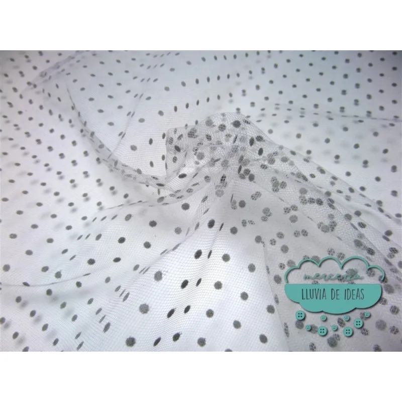 Tul flocado de topos - Color gris Mercería Lluvia de Ideas