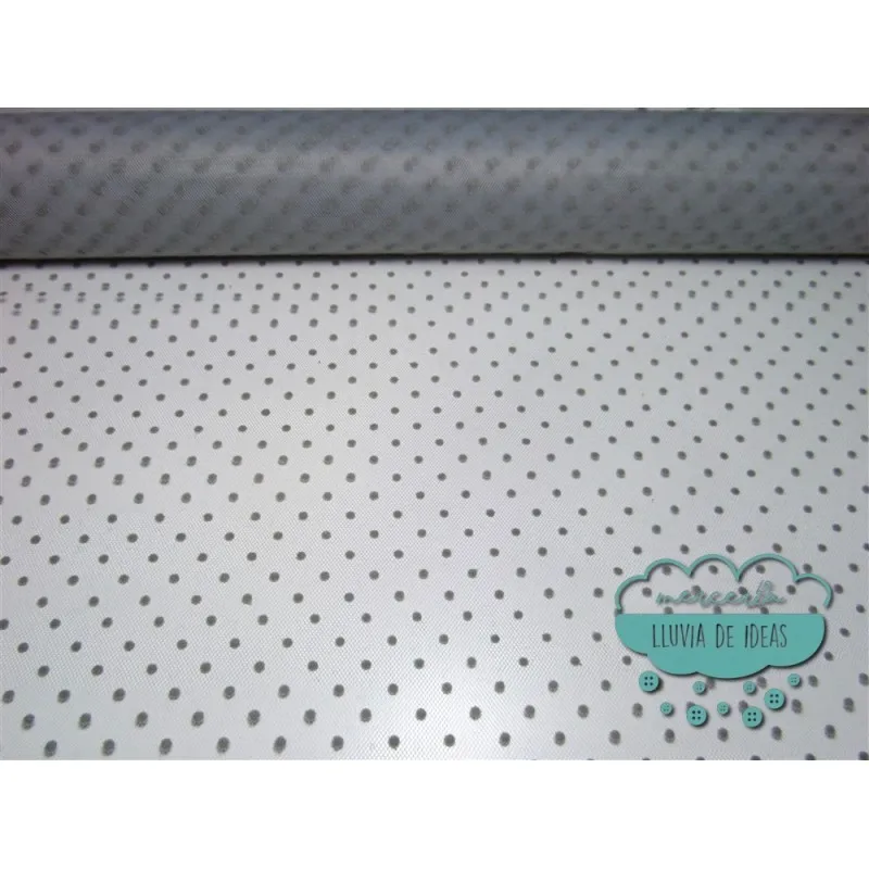 Tul flocado de topos - Color gris Mercería Lluvia de Ideas