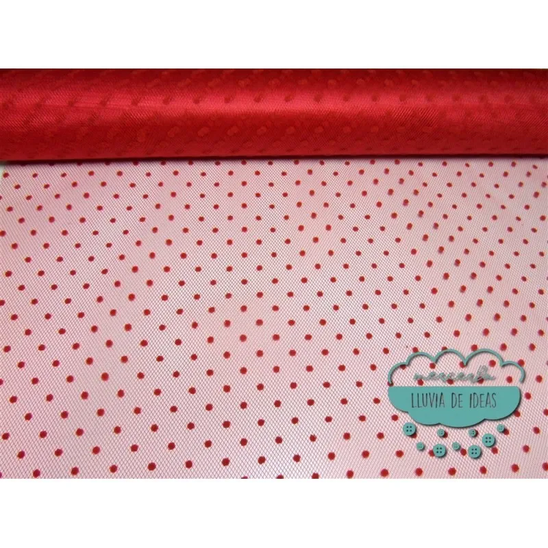 Tul flocado de topos - Color rojo