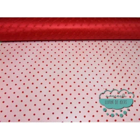 Tul flocado de topos - Color rojo