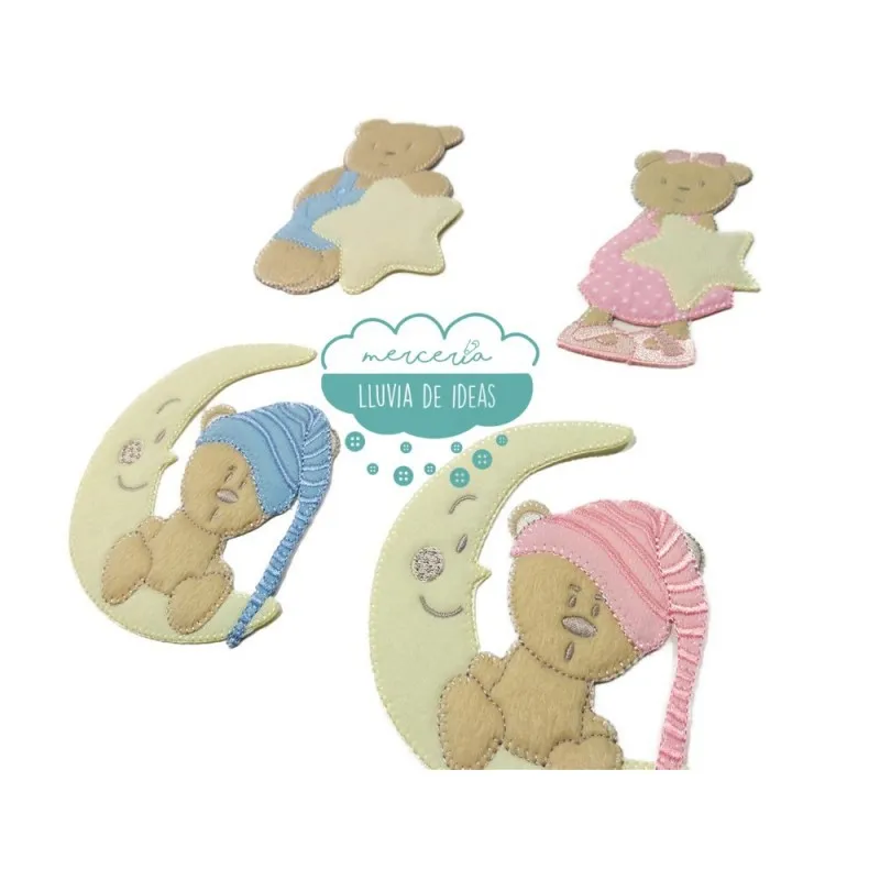 Parches bordados termoadhesivos - Colección Ositos grandes con estrellas y lunas