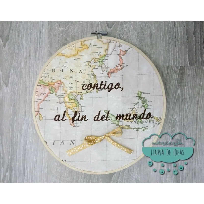 Bastidor bordado - Contigo, al fin del mundo Mercería Lluvia de Ideas