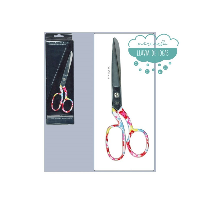 Tijera para tejidos acero 20 cm. - Estampado de flores