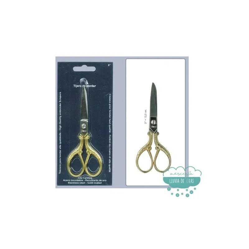 Tijera de bordar oro-plata 5"