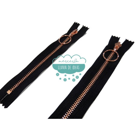 Cremallera de latón cerrada 5mm. - Color oro rosa tirador redondo